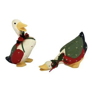 Enesco Ceramic 1987 Country Geese Ducks Faux Quilted 3D Patchwork Taiwan Vintage